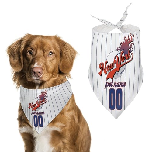 New York Dog Bandana Custom Baseball Dog Scarf,Personalized Pet Gifts with Name and Number,Sports Fan Pet Accessories