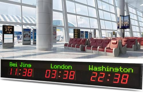 Horloge murale, horloge mondiale numérique à LED, horloge multi-fuseaux horaires à LED, horloge murale numérique colorée pour les entreprises multinationales,3Time