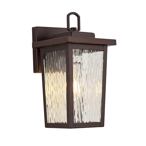 Image of Oil Rubbed Bronze Exterior Wall Light Fixture, Outdoor Wall Lantern with Clear Water Glass, Outside Light for House Entryway Porch