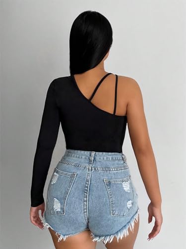 SOLY HUX Women's Cut Out Crop Tee Long Sleeve Shirts Asymmetrical Neck Tshirt Slim Fitted Crop Tops3