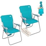 #WEJOY Folding Beach Chair Set of 2 Lightweight Portable Strong Stabile High Back Camping Chair for Outdoor Camping Beach Garden Fishing, Cyan