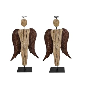 K KILIPES 8.25" H Wooden Angel Statue Primitive Farmhouse Decor Wood and Metal Angel Figurine Tabletop Ornament Hand Carved Angel Sculpture Home Decor (2) K KILIPES 825 H Wooden Angel Statue Primitive Farmhouse Decor Wood and Metal Angel Figurine Tabletop Ornament Hand Carved Angel Sculpture Home Decor 2