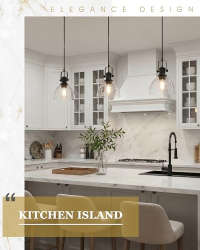 Image of 2-Pack 7.5 inch Black Pendant Lights Kitchen Island, Clear Glass Shade