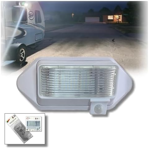 MG1000-450W-A, American Designed, RV Security, 12 Volt, Exterior Mounted Motion Sensor Bright LED Porch Utility Flood Light, with Battery Monitoring Sensor and EMI Suppression Cover