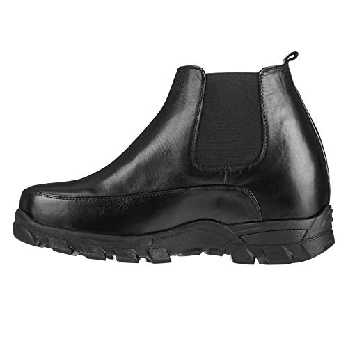 Image of Calden Men's Invisible Height Increasing Elevator Shoes - Black Leather Slip-on Hiking-style Ankle Boots - 4.9 Inches Taller - K332011 - Size 11 D(M) US
