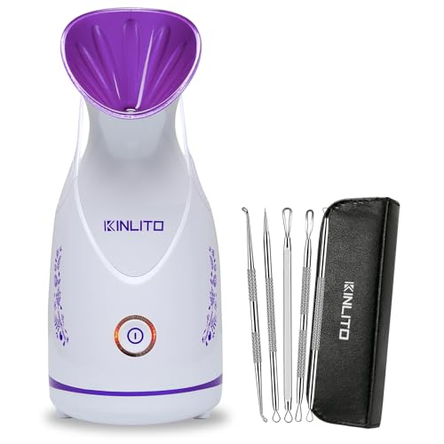 Nano Ionic Facial Steamer KINLITO Facial Steamer with Warm Mist Portable Face Humidifier for Deep Cleaning Unclog Pores with Blackhead Remover, Aromatherapy Kit for Personal Home SPA (Purple)