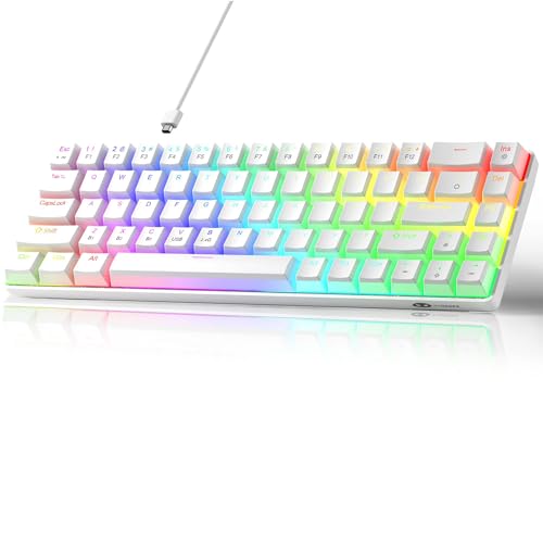 Image of MageGee Portable 60% Mechanical Gaming Keyboard, Red Switch, PBT Pudding Keycaps RGB Backlit Compact 68 Keys Mini Wired Office Keyboard for Windows Laptop PC - White