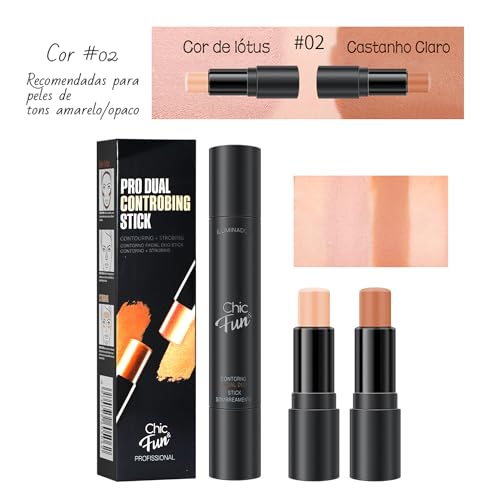 Bastão de Contorno e Iluminador 2 em 1, Chic Fun (#02, 2 Em 1)