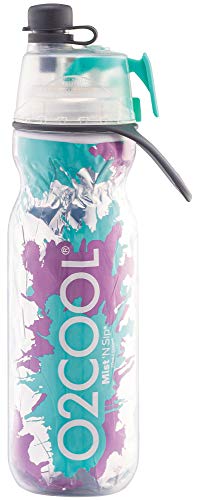O2Cool Mist 'N Sip Misting Water Bottle 2-In-1 Mist And Sip Function With No Leak Pull Top Spout Sports Water Bottle Reusable Water Bottle - 20 Oz (Teal Purple Splash) #TOP1