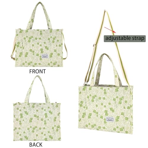 Image of UERRUAM Tote Bag for Women with Compartments,Corduroy Tote for Work Travel College Book Bag Women Purse Handbag Crossbody Bag