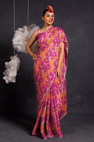 Image of MIRCHI FASHION Women Saree Chiffon Floral Printed | Breathable Festive Occasion Sari for Social Visits with Matching Blouse Piece