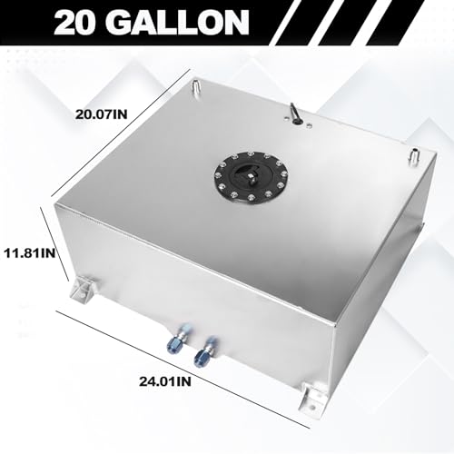 GSTP 20 Gallon 80L Fuel Cell Polished with Cap/Level Sender/12FT Oil Feed Line Silver