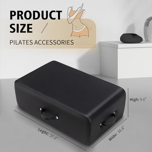 Faittd Pilates Sitting Box, Premium Maple Wood & Leather Reformer Accessory ?Black?