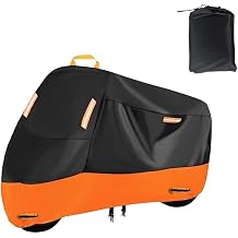 Heavy-Duty Motorcycle Cover for Royal Enfield Continental GT 535 20142018, All Season Durable Waterproof Protection Cover, Lock-Holes & Windproof Buckles Black-Orange_L