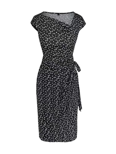 Image of Women's Vintage Cap Sleeves Asymmetrical Neckline Sheath Bodycon Casual Work Cocktail Party Pencil Faux Wrap Dresses