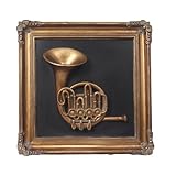 Esvinte Vintage Wall Sculpture Antique Decoration Pediment Hallway Art Statue for Living Room Office Bedroom Gallery,Handmade Gift Aesthetic Design Music Instrument Scheme (Gold Horn)