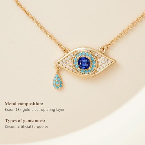 Cicy Bell Evil Eye Necklace for Women 18k Gold Plated Pendant Necklace Cubic Zirconia Turquoise Dainty Trend Jewelry Gift, 16.1" + 1.9" Extender4