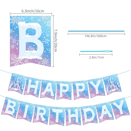 Image of Hooqict Frozen Happy Birthday Banner Birthday Party Decorations Snowflake Party Banner Garland Sign for Kids Girls Boys Winter Wonderland Decorations Christmas Holiday Frozen Themed Party Supplies