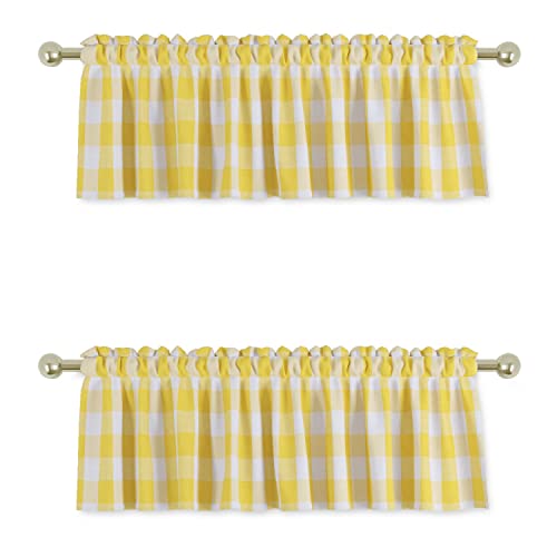 UPOPO 2 Pieces Valences Buffalo Check Kitchen Tier Curtains Classic Plaid Gingham Farmhouse Window Curtain Valance Living Room Bedroom Rod Pocket Yellow & White 56"x 16"