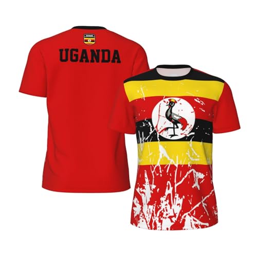 Image of Uganda Flag Grain Team Mesh T-Shirt Jerseys for Running Cycling Soccer Fans Tennis Fitness Sports