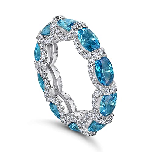 Womens Rings Sterling Silver Promise Rings for Her Oval Blue Cubic Zirconia Silver Ring Women Size 5-94