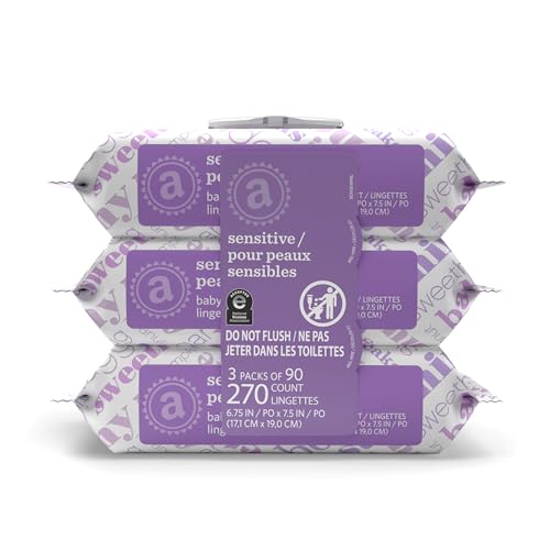 Amazon Elements Baby Wipes Sensitive Unscented Cleans Gently 270 Count Flip-Top Packs Pack of 3