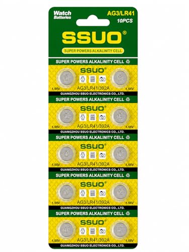 Image of LR41 Battery 1.5V Alkaline Button Cell Coin - AG3 392 SR41 192 Compatible - Long Lasting & Leak Proof - Ideal for Watches, Toys, Calculators, Thermometers & LED Lights - Pack of 10-SSUO