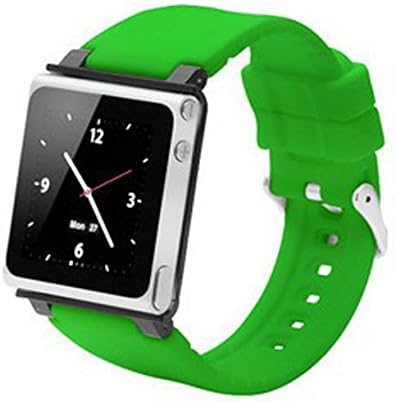 STLGRNDYTP Timepiece Stainless Leather Watch Strap for iPod nano 6th Gen with Deploy -Green