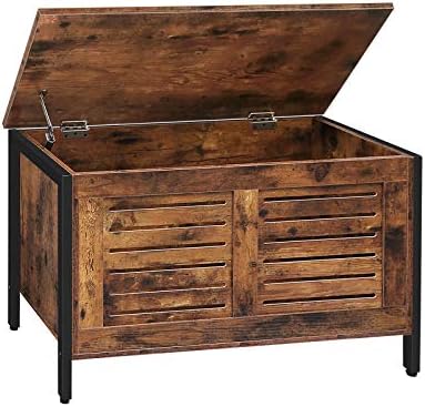HOOBRO Storage Chest, Wooden Toy Chest, Retro Toy Box Organizer with Safety Hinge, Sturdy Storage Bench, Metal Frame, Supports 220 lb, Louvered Door, Rustic Brown BF85CW01G1