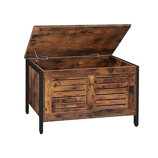 HOOBRO Storage Chest, Wooden Toy Chest, Retro Toy Box Organizer with Safety Hinge, Sturdy Storage Bench, Metal Frame, Supports 220 lb, Louvered Door, Rustic Brown BF85CW01G1