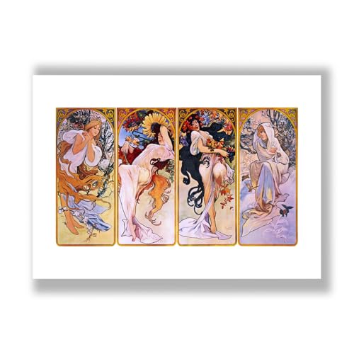 Impresión artística Alphonse Mucha Four Seasons, póster semibrillante decorativo de pared 1895