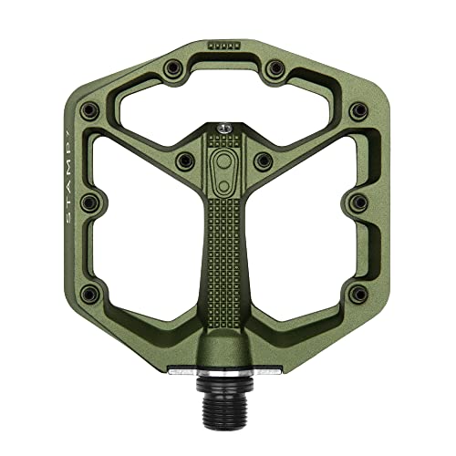 Crankbrothers Stamp 7 Small Mountain Bike Pedals - Dark Green Camo Collection - MTB Enduro DH BMX concave Platform - Flat Pair of Bicycle Mountain Bike Pedals (Adjustable pins Included)
