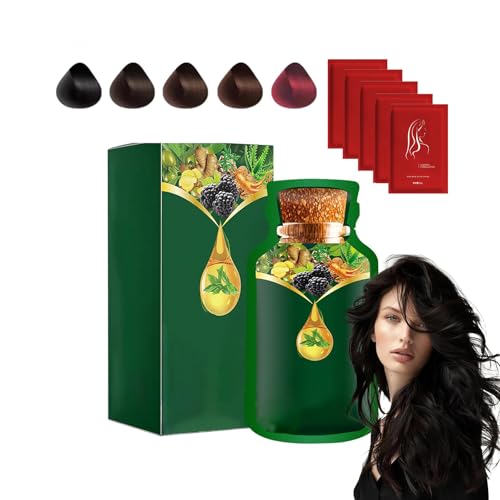 Gentle Plant-Based Quick-Use Hair Dye, Natural Plant Hair-Dye, Pure P-lant Extract for Various Hairs Color Bubble D-ye with 5pcs Hairs Mask, Color Conditioner Shampoo for Men & Women (Black)
