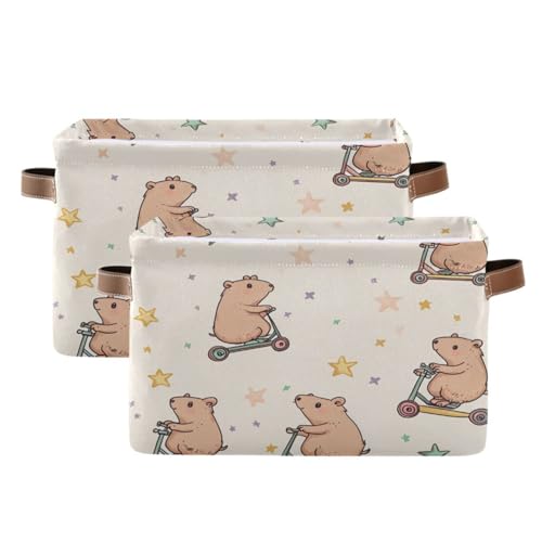 PaChyLuu Cute Capybaras Storage Basket Bin Canvas Fabric Organizer Toys Basket with Handles for Home Office Nursery, Clothes, Gifts, 2 Pcs