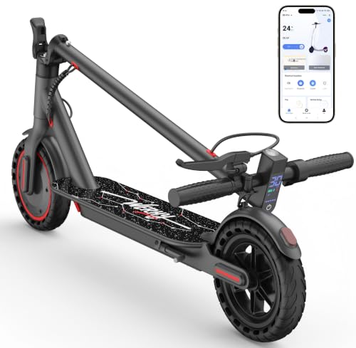 Image of Electric Scooter, 500W /350W /800W /1000W Motor & 10 inch /8.5 inch Solid Tires, Up to 22 /19 MPH & 28 /25 /15 Miles Range, Foldable Commuter E Scooter for Adults & Teens with Dual Brake System, APP