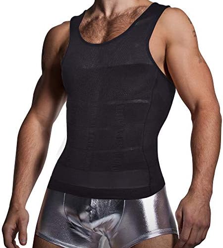 KOCLES Men's Compression Tank Top Slimming Body Shaper Vest Shirts Abs Abdomen Slim Undershirts Gym Weight Loss Workout Clothing (Black, Large)