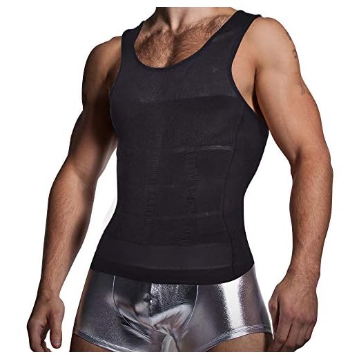 KOCLES Men's Compression Tank Top Slimming Body Shaper Vest Shirts Abs Abdomen Slim Undershirts Gym Weight Loss Workout Clothing (Black, Medium)