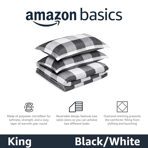 Image of Amazon Basics Lightweight Microfiber Checkerboard Comforter Set, 3-Piece, King, Black /White