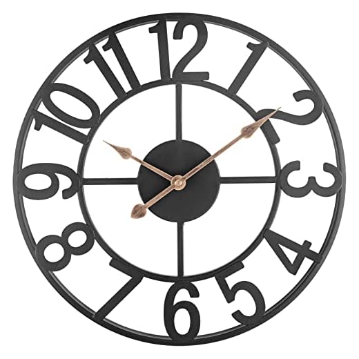 Wall Clocks for Living Room Decor, 14 Inch Silent Analog Battery Operated Wall Clock, Black Rustic Farmhouse Metal Wall Clock for Kitchen, Office, Bedroom