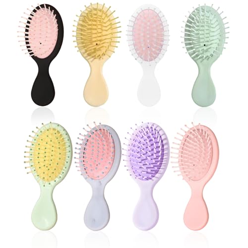 8 PCS Mini Hair Brush Kids Mini Hairbrush 8 Cute Colors Detangling Hair Brush Portable Wet Brushs Pocket-Sized Small Hairbrush Travel Hairs Brushs for Most Hair Types