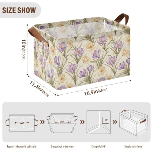 Panier de rangement avec poignées KLL lot de 2 bacs rétro crocus - 4