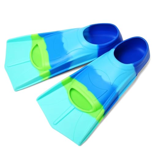 Image of Kids Swim Fins,Short Youth Fins Swimming Flippers for Lap Swimming and Training for Child Girls Boys XXXS | for children girls boys beginners,lap pool water,blade silicone,snorkeling diving travel size with mesh bag