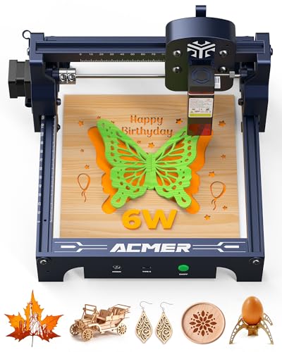 Graveur Laser ACMER 6W Machine a Graver Laser, Surface de Gravure 130×130mm,Découpe Laser 10000mm/min,Précision 0,01mm,graveur laser bois métal et verre...