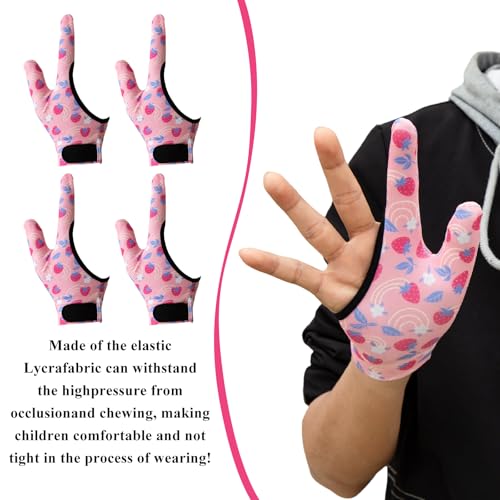 4Pcs Daumen Saugen Guard Handschuhe Kinder Kau-Kompressionshandschuhe Kinder Stoppen Daumenlutschen und Fingerbeißen für Alter 5-13 (Rosa Erdbeere)