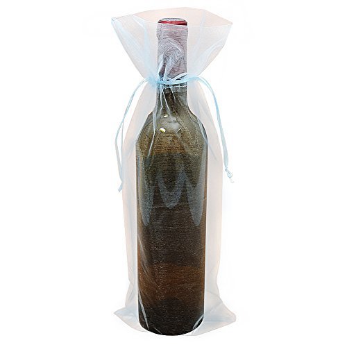 PLECUPE 20 Stück Bunt Durchsichtig Tunnelzug Rotwein Organzabeutel Organzasäckchen 14 x 37cm Süßigkeiten Beutel Saeckchen Geschenk, Pure Farbe Hochzeit Säckchen Fest Party Beutel, Blau