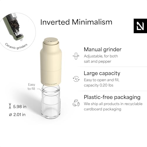 Image of LARS NYSOM Salt and Pepper Grinder Set, Stainless Steel Manual Salt and Pepper Mills, Adjustable Ceramic Grinder, Design Spice Shakers (Green /Beige)