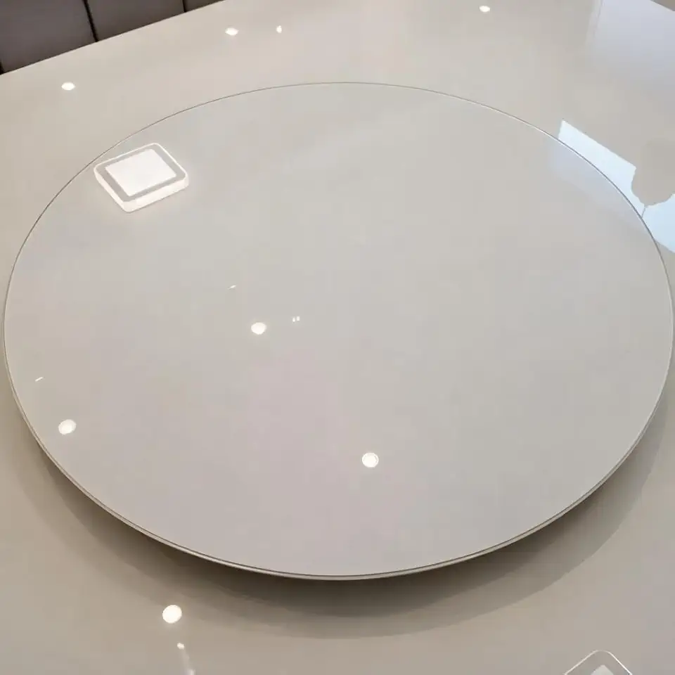 Prato Giratorio Sobrepor Centro de Mesa Balharina Tampo de Vidro Base em MDF 45cm (Off White)