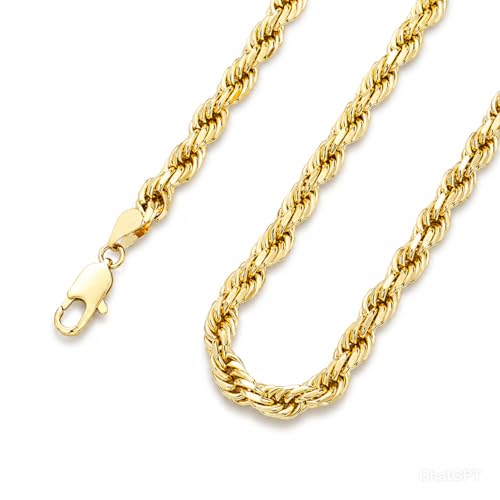 Holylegend 14K Gold-Plated Rope Chain Necklace, 24 Inches, 6mm/8mm Width, Facet Design, Secure Clasp, Unisex, Ideal Gift for Men & Fashion Lovers (8 mm Wide, 26-inche long)