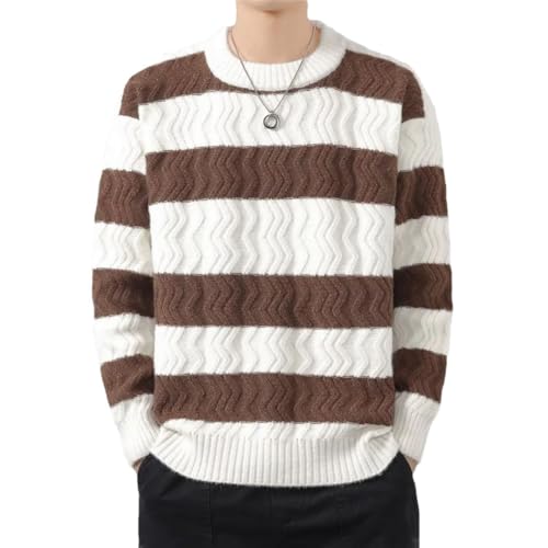 Men's Striped Knitted Sweater O-Neck Loose Casual Knit Pullovers Warm Streetwear Pullover Sweaters