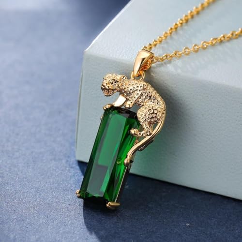 Colar Leopardo Feminino Animale Banhado a Ouro 18k Aço Inoxidável Zircônia Verde Pingente 33mm Acess